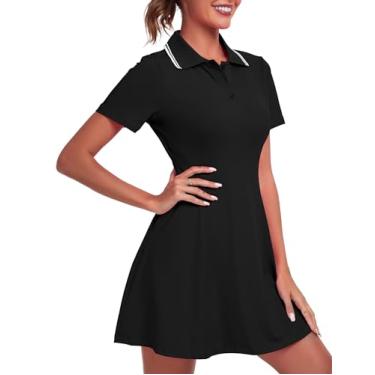Imagem de FKEEP Vestido feminino de golfe, tênis, treino, atlético, com shorts/manga curta/bolso, 01 Preto, P