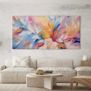 Imagem de Quadro Decorativo para Sala Quarto Hall 100x50 Arte Colorida Abstrato Floral Horizontal Grande Decoração Parede Tela