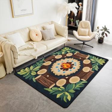 Imagem de Feelyou Tapete para sala de estar para brincar com fogueira, tapete de área de toco de árvore, 12 x 18 cm, para crianças, meninos, meninas, floresta e floresta, tapete decorativo para acampamento,