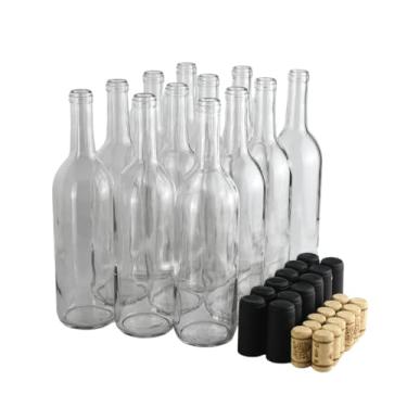 Imagem de FastRack 750 ml transparente, garrafas de vinho W5, 8 rolhas e 12 mangas retráteis pretas foscas