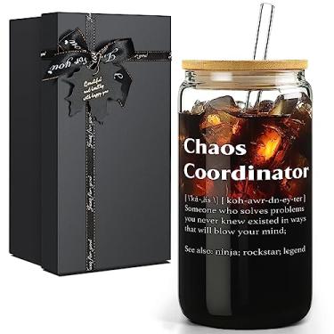 Imagem de Coordenador de caos, presentes de chefe para mulheres, presentes de agradecimento para colegas de trabalho no aniversário, Natal, Dia do Chefe... Presentes de agradecimento para professores funcionários gerente de escritório mãe amigos homens, 473 ml copos de vidro presentes