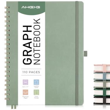Imagem de AHGXG Caderno de papel milimetrado – Caderno espiral 21,6 cm x 28 cm, caderno A4 grande de couro de capa dura, papel quadriculado de 100 g/m², diários para escola, escrita, gráficos, engenharia,