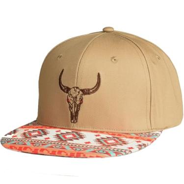 Imagem de EDTREK Boné de elite juvenil country para crianças grandes - boné snapback para meninos com aba plana, Xadrez ocidental com bronze de areia - touro, One Size