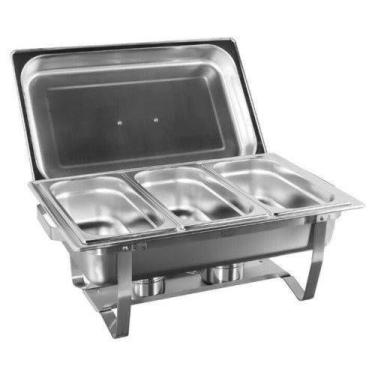 Imagem de Rechaud Retangular 9 Litros Aço inox 3 cubas Tampa removível - Trovy