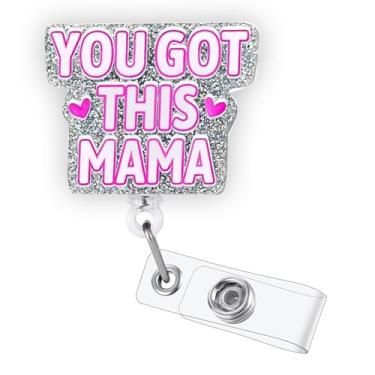 Imagem de You Got This Mama Carretel de crachá engraçado, porta-crachá retrátil para cartão de identificação, crachá de trabalho para obstetrícia/ginecologia MDT NICU pediátrica ER RN LPN CNA MA turno noturno