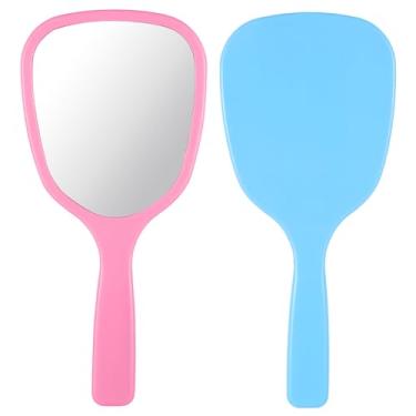 Imagem de 2 peças de espelho portátil pequeno com alça compacto espelho de maquiagem de viagem espelho portátil espelho de plástico espelho de maquiagem oval espelho cosmético para mulheres banheiro casa