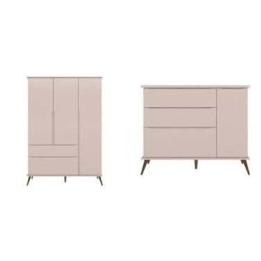 Imagem de Conjunto Quarto Infantil com Guarda-roupa 3 Portas e Cômoda com Sapateira Melinda 100% Mdf Rosa