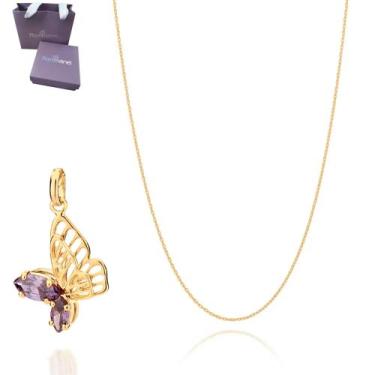 Imagem de Presente Lindo Feminino Colar E Pingente Borboletas Rommanel Banhado O