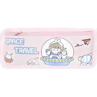 Imagem de Estojo Multifuncional 20x8.5cm - Cor Rosa - Porta Lápis Caneta 2 Compartimentos