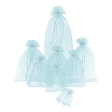 Imagem de Kit Com 100 Saquinhos De Organza 10x15cm - Fitas e Festas, Azul Bebe