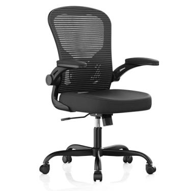 Imagem de Cadeira de escritório, cadeiras de mesa ergonômicas, cadeira de computador de malha de encosto alto com apoios de braço flip-up, cadeira de trabalho confortável com suporte lombar ajustável, cadeira
