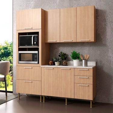 Imagem de Cozinha Compacta Tulipa CZ1103 170cm 03 Peças 06 Portas e 05 Gavetas com Divisor de Talheres Freijó Mármore Branco Tecnomobili