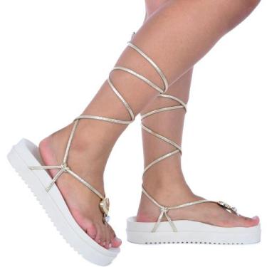 Imagem de Sandália Rasteira Gladiadora Com Strass E Plataforma Confortável - Don