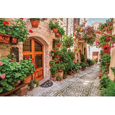 Imagem de Leyiyi 4,5 x 3 m Italian Town Street Beco Pano de fundo primavera flores florescer arquitetura medieval férias de verão viagem Europa fundo de foto crianças bebês adultos casamento retrato estúdio estúdio adereço