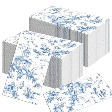 Imagem de Guardanapos com tema floral azul, 120 peças, papel azul, branco, floral, descartável, guardanapos de papel, toalhas de mão para aniversário, chá de bebê, jantar, piquenique, festa, utensílios de mesa,