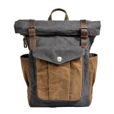 Imagem de Mochila de couro de lona encerada a óleo vintage para homens mochilas de viagem de grande capacidade mochilas masculinas para laptops de 14"(Dark Grey)