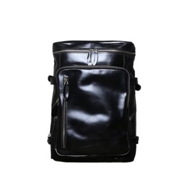Imagem de Mochila de couro retrô para homens, couro de vaca de grande capacidade, bolsa de viagem de negócios para homens(Black)