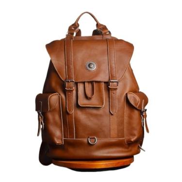 Imagem de Mochila de viagem de couro para homens multifuncional moda mochila retro grande capacidade mochilas para homens(Vintage Brown)