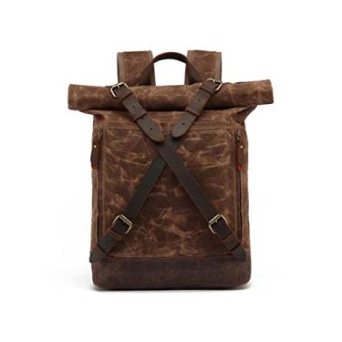 Imagem de Mochilas de lona vintage para homens Mochila de viagem de couro de lona para homens grandes Mochilas de dia retrô(Coffce)