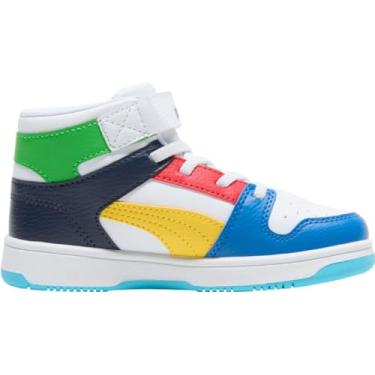 Imagem de PUMA Tênis unissex infantil Rebound Layup Mid Hook and Loop, Branco-pelé Yellow-team Royal-red Ss25, 13 Little Kid