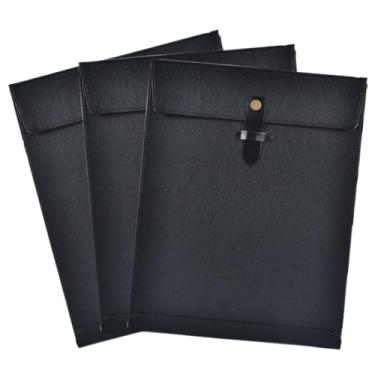 Imagem de QiXin Pasta de arquivo de couro PU preta, organizador de arquivos com fecho de pressão, pasta de documentos importante, organizador de documentos, capa para notebook, pasta de couro, pasta de