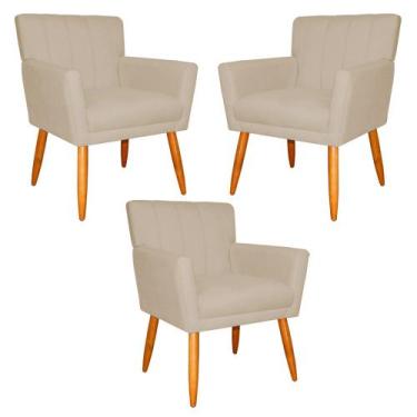 Imagem de Kit 3 Poltronas Decorativa para Sala de Estar Cecília Suede Bege - Mon