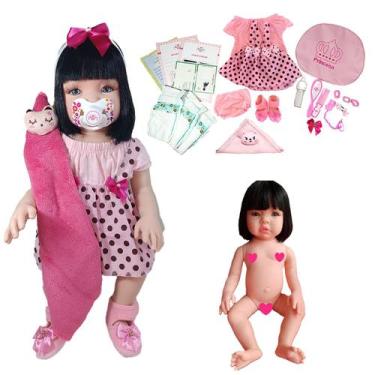 Imagem de Bebe Reborn Silicone Menina Pode Dar Banho + Bolsa + Pelúcia - Mamãe R