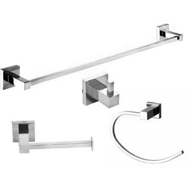 Imagem de Porta Papel Higiênico Reto Metal + Cabide Inox Cromado + Porta Toalha 