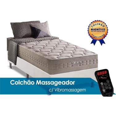 Imagem de Cama Box Box Solteiro: Colchão c/Vibro Massagem Anjos Ensacadas MasterPocket Commodite Magnético + Base crc Courano White(96x203)
