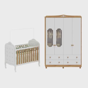 Imagem de Quarto de Bebê com Guarda-roupa com Janelas e Berço com Capitonê Maya Provençal Espresso