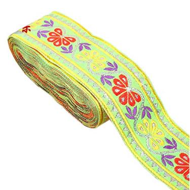 Imagem de Fita Jacquard Geométrica Emobridered Tecido Metálico Franja para Roupas Faça Você Mesmo Alças de Travesseiro Decorações Largura 5 cm por 7 jardas (Floral Butterfly Lime)
