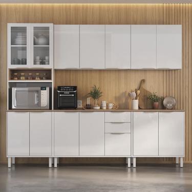 Imagem de Cozinha Completa em Aço 5 Peças 14 Portas 2 Gavetas Paneleiro Espaço para Forno Renova Branco
