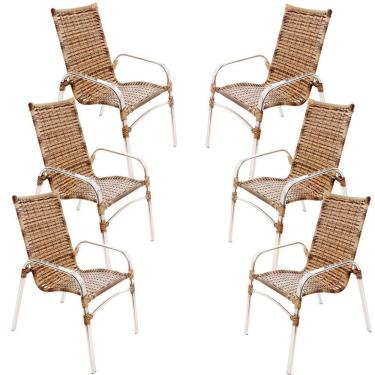 Imagem de Kit 6 Cadeiras Emily Em Alumínio E Fibra Sintética Trama Original Capuccino