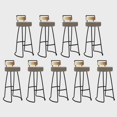 Imagem de Kit 09 Banqueta Alta Alice Bar Balcão Cozinha Com Encosto Madeira Ferro Preto Sintético Bege - Ahz Móveis