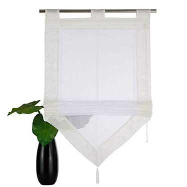 Imagem de SIMPVALE - Persiana romana para cozinha banheiro varanda - Cortina de janela de voile transparente levantável com decoração de borla, bege, 140 x 140 cm