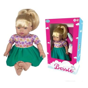 Imagem de Boneca Bessie Faz Xixi Pupee Com Cabelo Fralda e Mamadeira Acessórios Criança Interativa Infantil