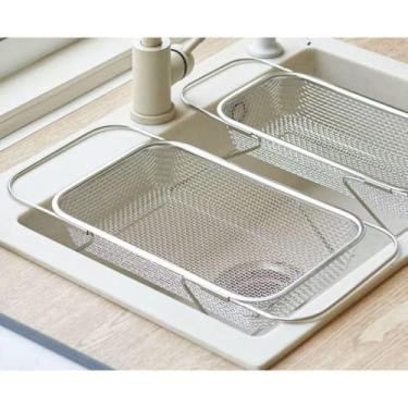 Imagem de Escorredor de pia inox peneira Alça retrátil fruteira alimentos(dois)
