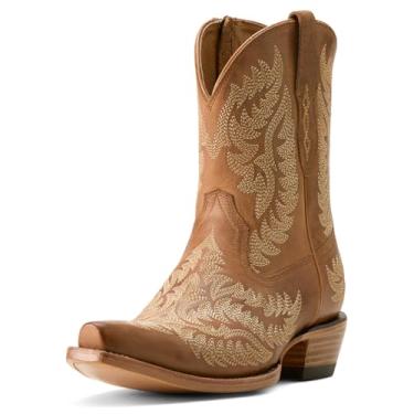 Imagem de ARIAT Botas femininas Cate bordadas bico curto com zíper salto baixo 2,5-5 cm - Branca, Tons de grão, 34
