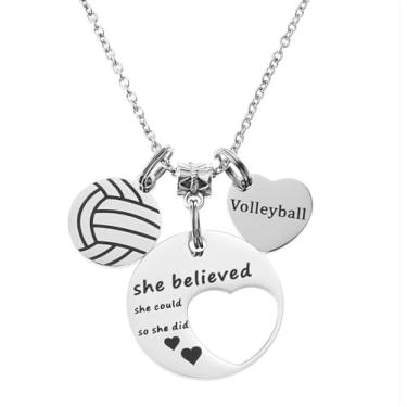 Imagem de YIQPKUM Lindo colar de voleibol inspirador corrente de aço inoxidável pingente esportivo joia para mulheres jogadoras treinadoras coração pingente acessórios presentes, Medium, Base de metal, Sem
