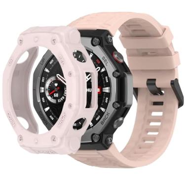 Imagem de QHBAMD Pulseira de silicone com capa compatível com Amazfit T-REX3, capa macia e respirável, para homens e mulheres (rosa)