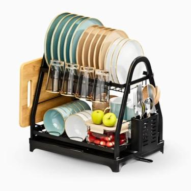 Imagem de Escorredor de Louças Inox Preto com Porta Talheres – Organizador Moderno e Resistente para Pia - Suporte de pia