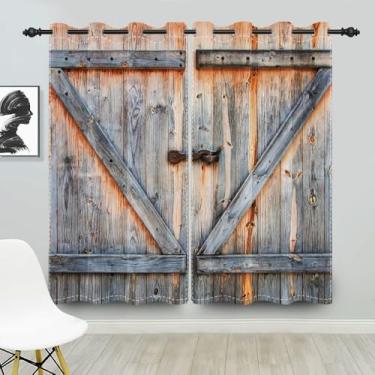 Imagem de Cortinas blackout rústicas para porta de celeiro, casa de fazenda, retrô, de madeira, campo vida rural, vintage, cortinas de janela escurecidas para sala de estar, quarto, cozinha, 53 x 113 cm, 2