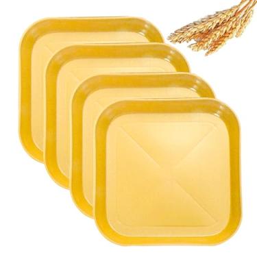 Imagem de Conjunto de pratos quadrados de palha de trigo de 14 cm, prato de jantar profundo inquebrável, leve, uso reutilizável para casa e cozinha (amarelo, 4)