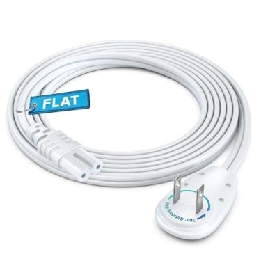 Imagem de Maximm Cabo De Alimentação De Tv De 2 Pinos, 6 Pés, Plugue Plano Giratório 360°, Listado Pela Ul, Não Polarizado, Compatível Com Samsung, Lg, Sony, Tcl, Hisense E Mais Smart Tvs Led Lcd, Branco