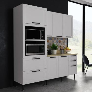 Imagem de Cozinha Internacional 190cm 3 Peças, 6 Portas e 5 Gavetas Branco