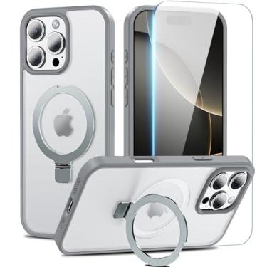 Imagem de Fin2feel Capa para iPhone 16 Pro Max com suporte magnético e protetor de tela, [proteção militar contra quedas de 15 pés] Compatível com MagSafe, translúcida à prova de choque para iPhone 16 Pro Max