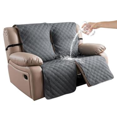 Imagem de YUEANG Capas para poltronas reclináveis à prova d'água, 100% poltrona, poltrona, 2 lugares, antiderrapantes, laváveis, protetores de móveis, capa reclinável para crianças, cães de estimação, cinza