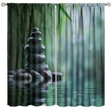 Imagem de Cortinas de pedra zen, tema de meditação exótico oriente spa relaxante padrão de cenário de bambu natural blecaute decoração de casa janela curta tratamentos cortinas para quarto sala de estar cozinha