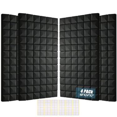 Imagem de HWLIYUTAI Painéis de espuma acústica, pacote com 4, 122 x 61 x 5 cm - Painéis de parede de espuma à prova de som de alta densidade para redução de ruído, paredes de estúdio, home theater e escritório