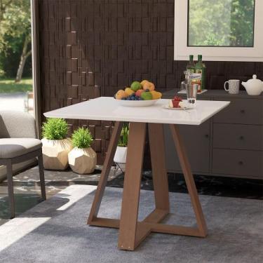 Imagem de Mesa de Jantar Quadrada Manu Base Madeira Maciça 90cm - Branca - GABIL